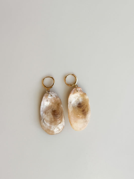 Oyster Shell Huggie Hoops