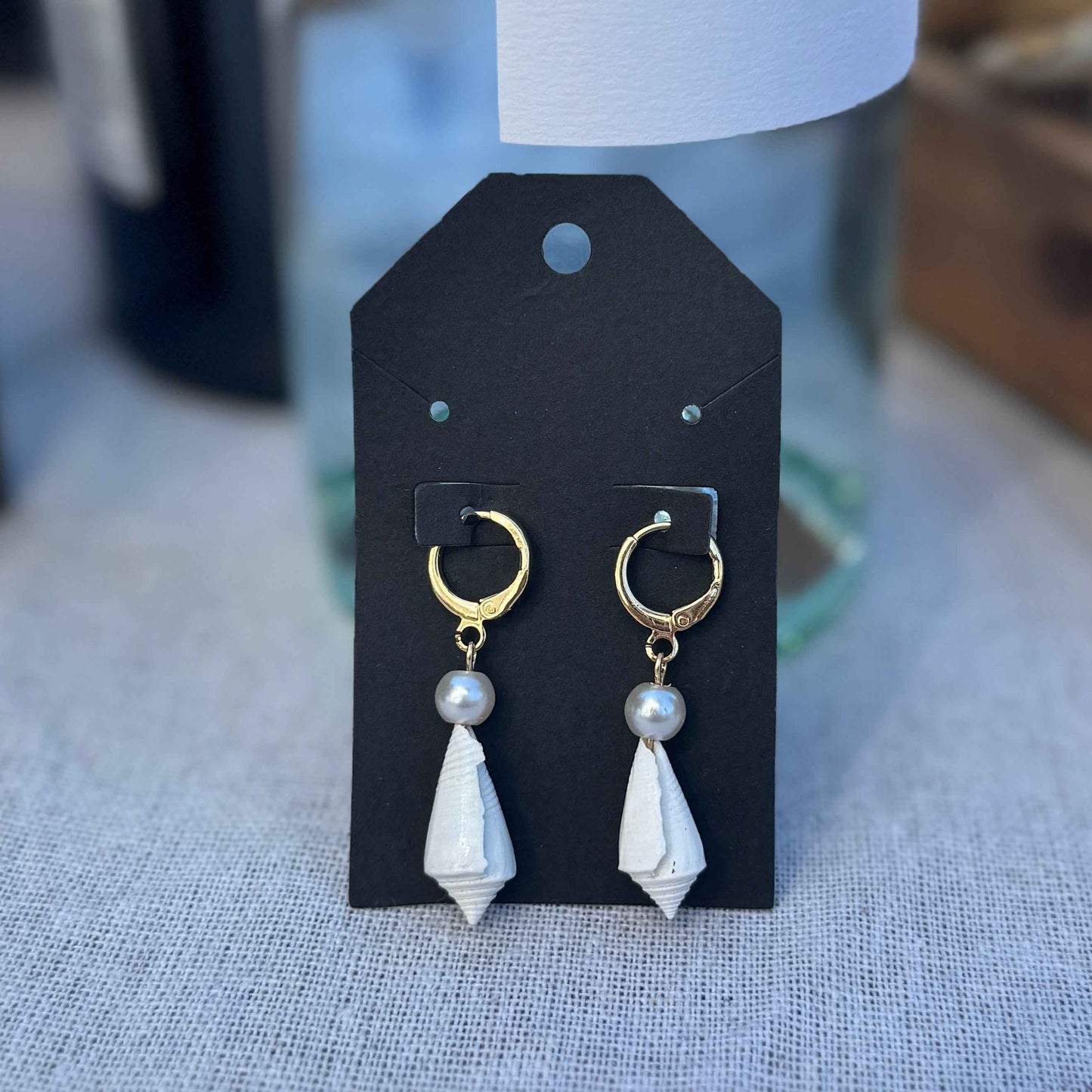 White Seashell and Pearl Hoop Earrings