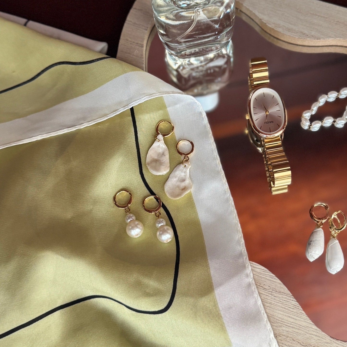 Oyster Shell Huggie Hoops