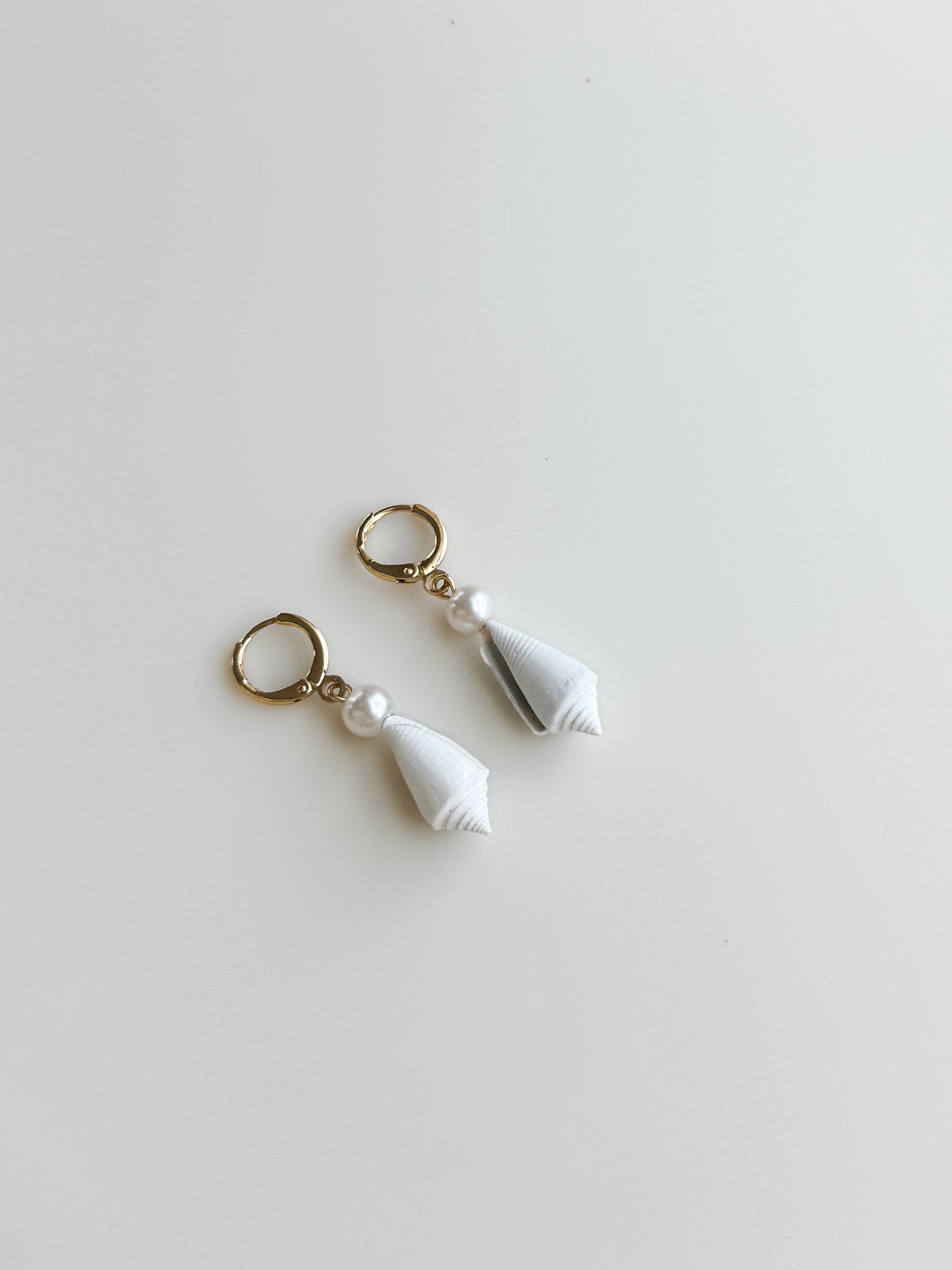 White Seashell and Pearl Hoop Earrings