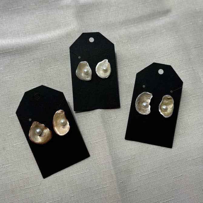Natural Oyster Shell Earrings: 18K Gold Backings + Painted Rim