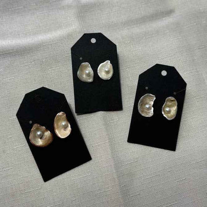 Natural Oyster Shell Earrings: 18K Gold Backings + Painted Rim