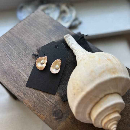 Natural Oyster Shell Earrings: 18K Gold Backings + Painted Rim