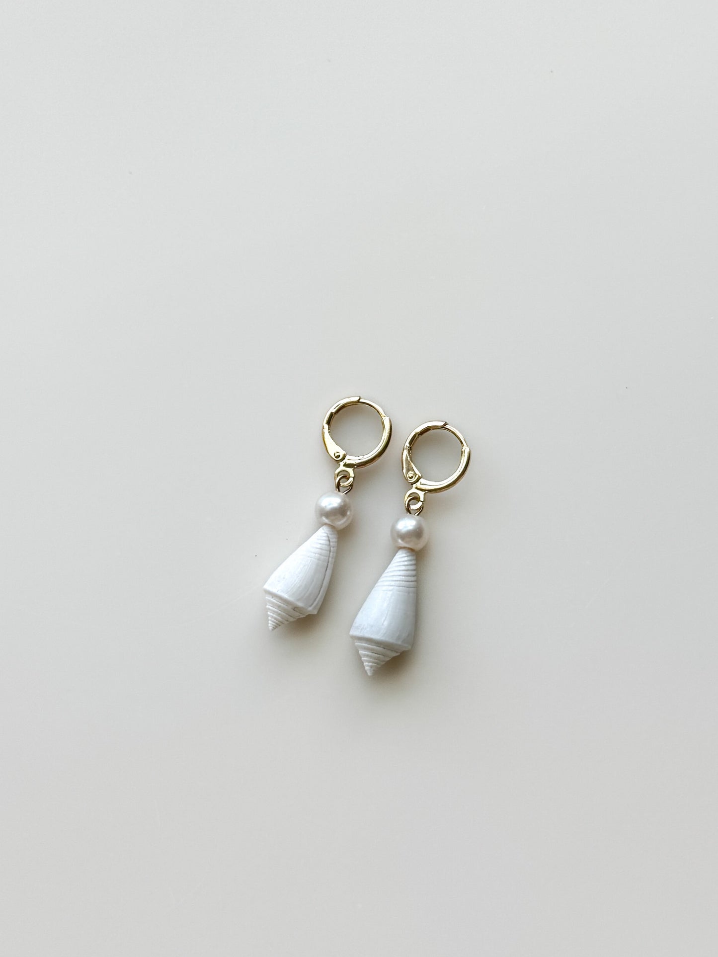 White Seashell and Pearl Hoop Earrings