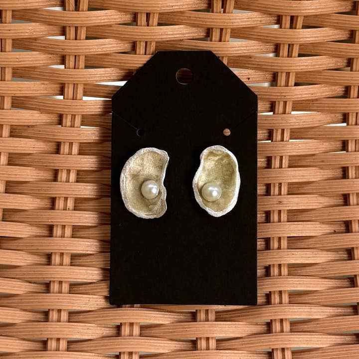 Natural Oyster Shell Earrings: 18K Gold Backings + Painted Rim