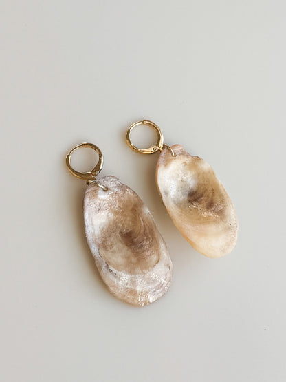 Oyster Shell Huggie Hoops