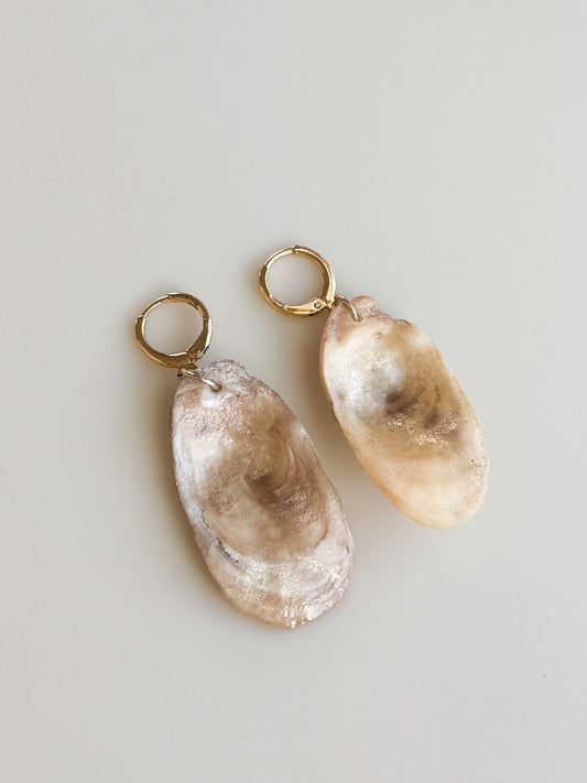 Oyster Shell Huggie Hoops