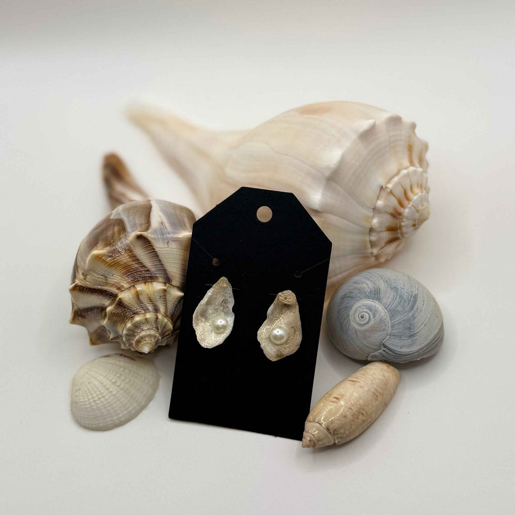 Natural Oyster Shell Stud Earrings: 18K Gold Plated