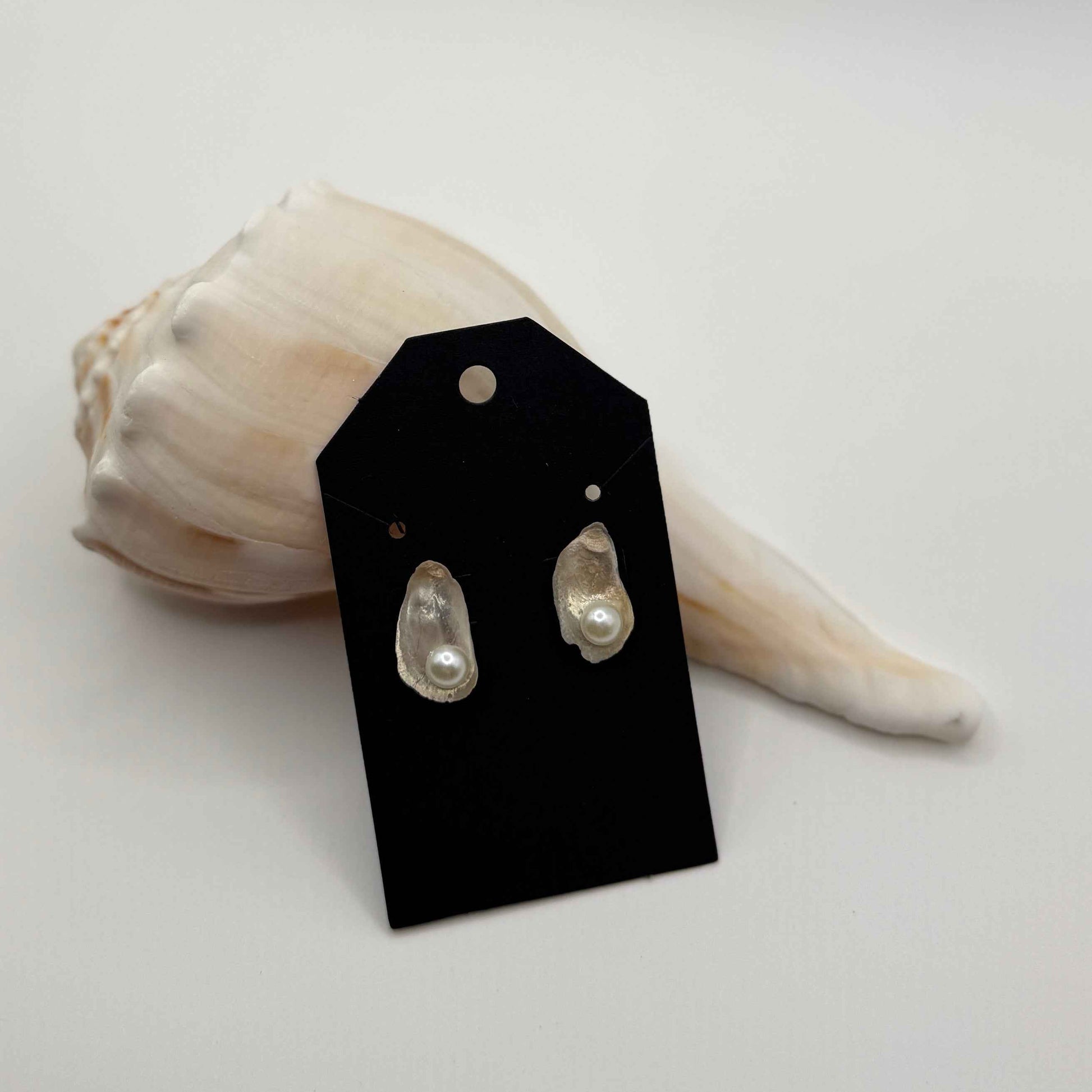 Natural Oyster Shell Stud Earrings: 18K Gold Plated