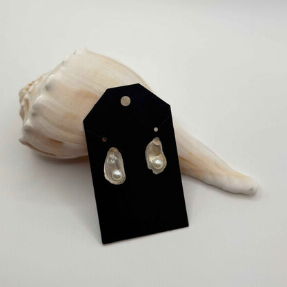 Natural Oyster Shell Stud Earrings: 18K Gold Plated