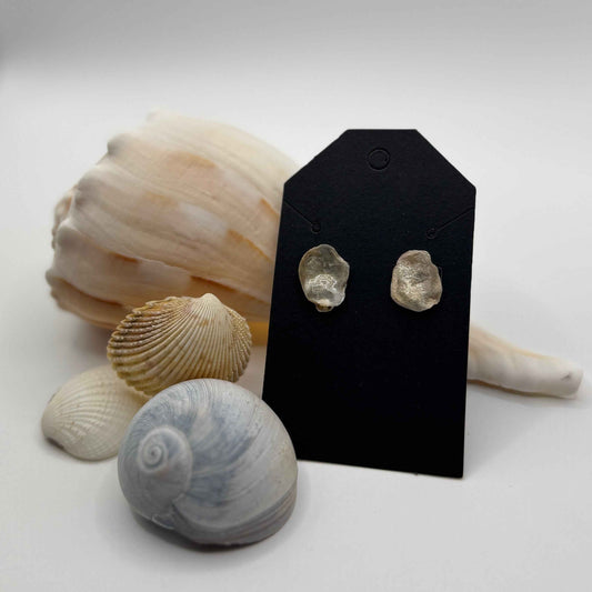 Natural Oyster Shell Stud Earrings: 18K Gold Plated