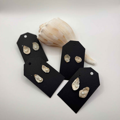 Natural Oyster Shell Stud Earrings: 18K Gold Plated