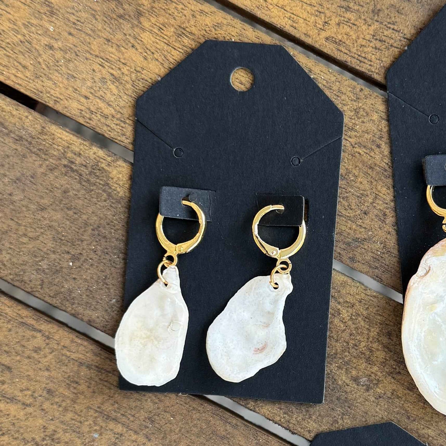 Waterproof 18k Gold Hoops, Oyster Shell