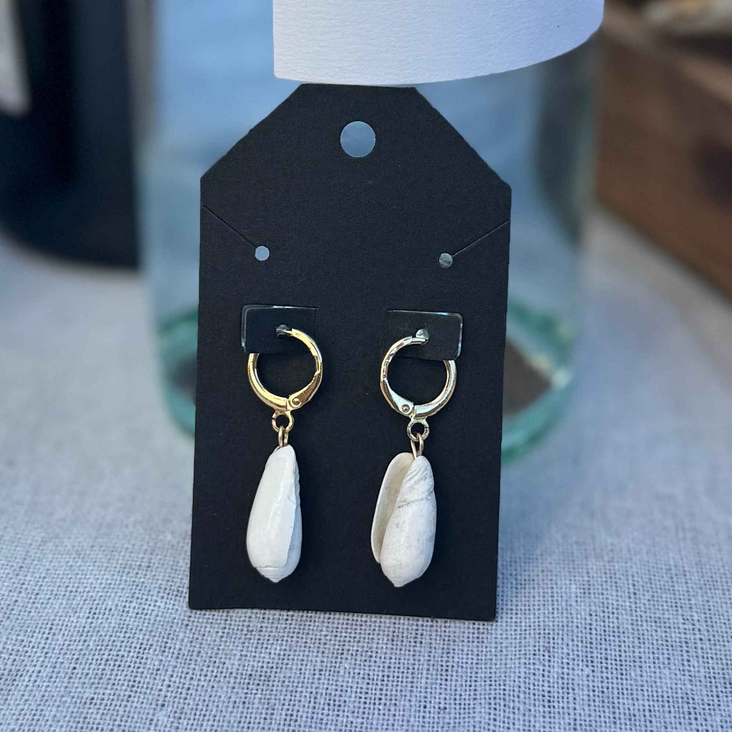 White Lettered Olive Hoop Earrings