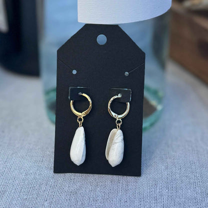 White Lettered Olive Hoop Earrings