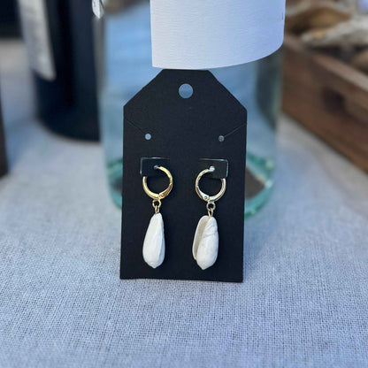 White Lettered Olive Hoop Earrings