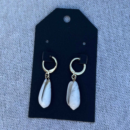 White Lettered Olive Hoop Earrings