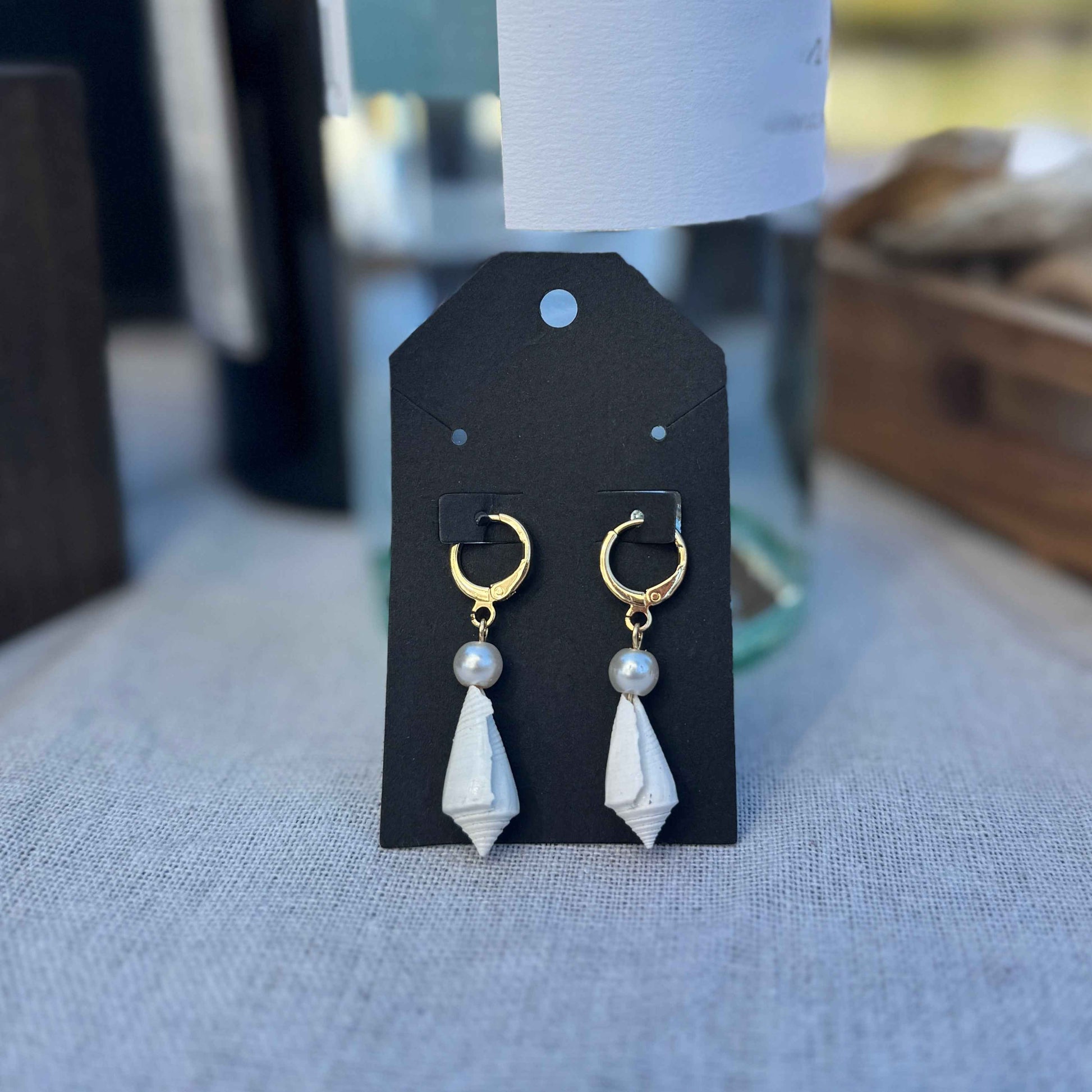 White Seashell and Pearl Hoop Earrings