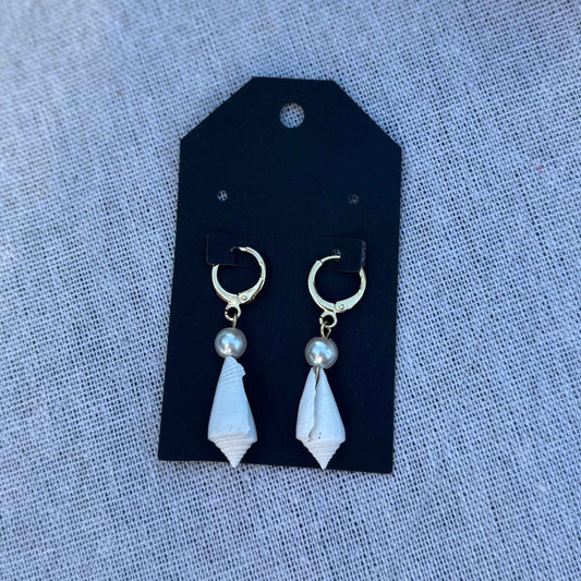 White Seashell and Pearl Hoop Earrings