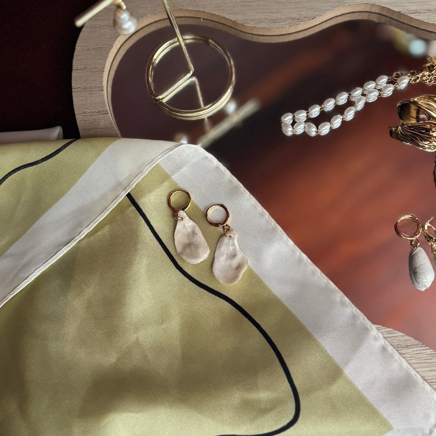 Oyster Shell Huggie Hoops