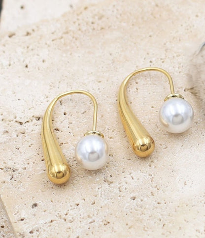 Gold Drop Pearl Hoops