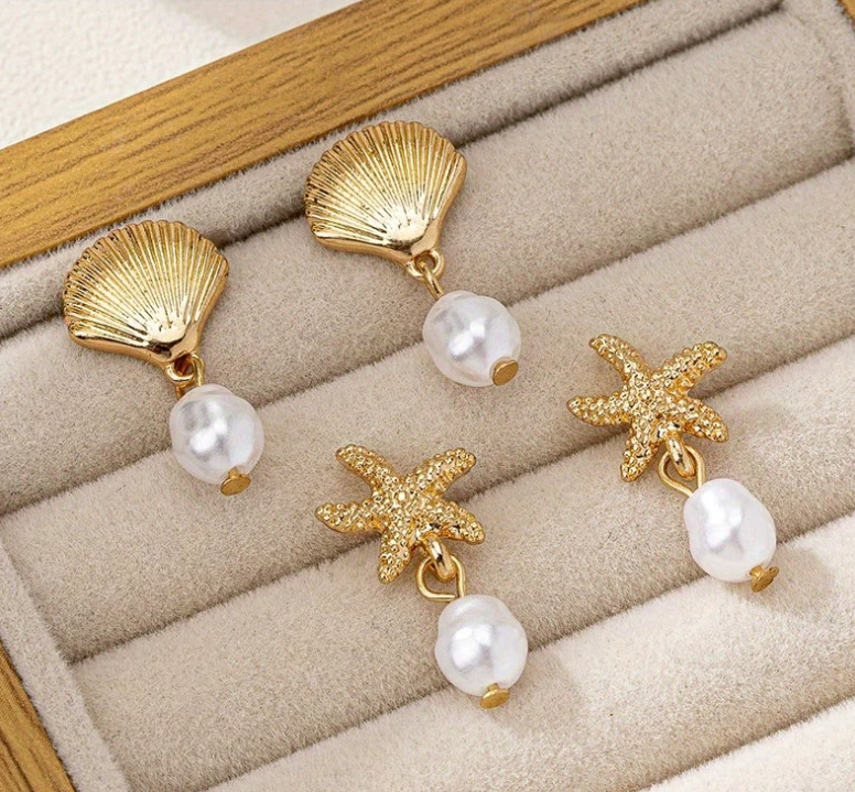 Shell & Pearl Stud Earrings