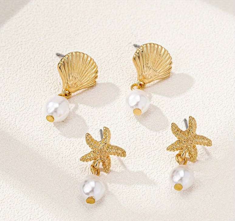 Shell & Pearl Stud Earrings