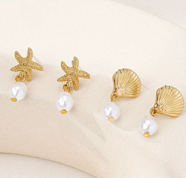Shell & Pearl Stud Earrings