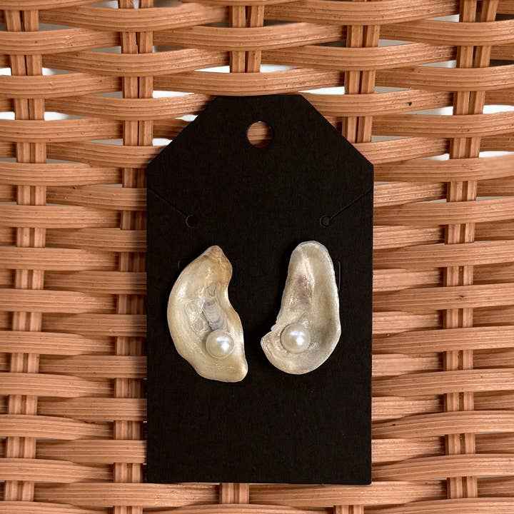 Natural Oyster Shell Earrings: 18K Gold Backings + Painted Rim