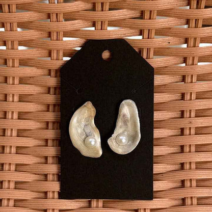 Natural Oyster Shell Earrings: 18K Gold Backings + Painted Rim