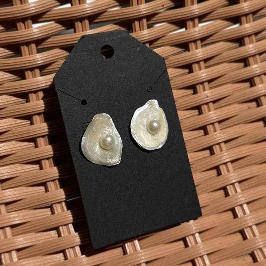 Natural Oyster Shell Earrings: 18K Gold Backings + Painted Rim