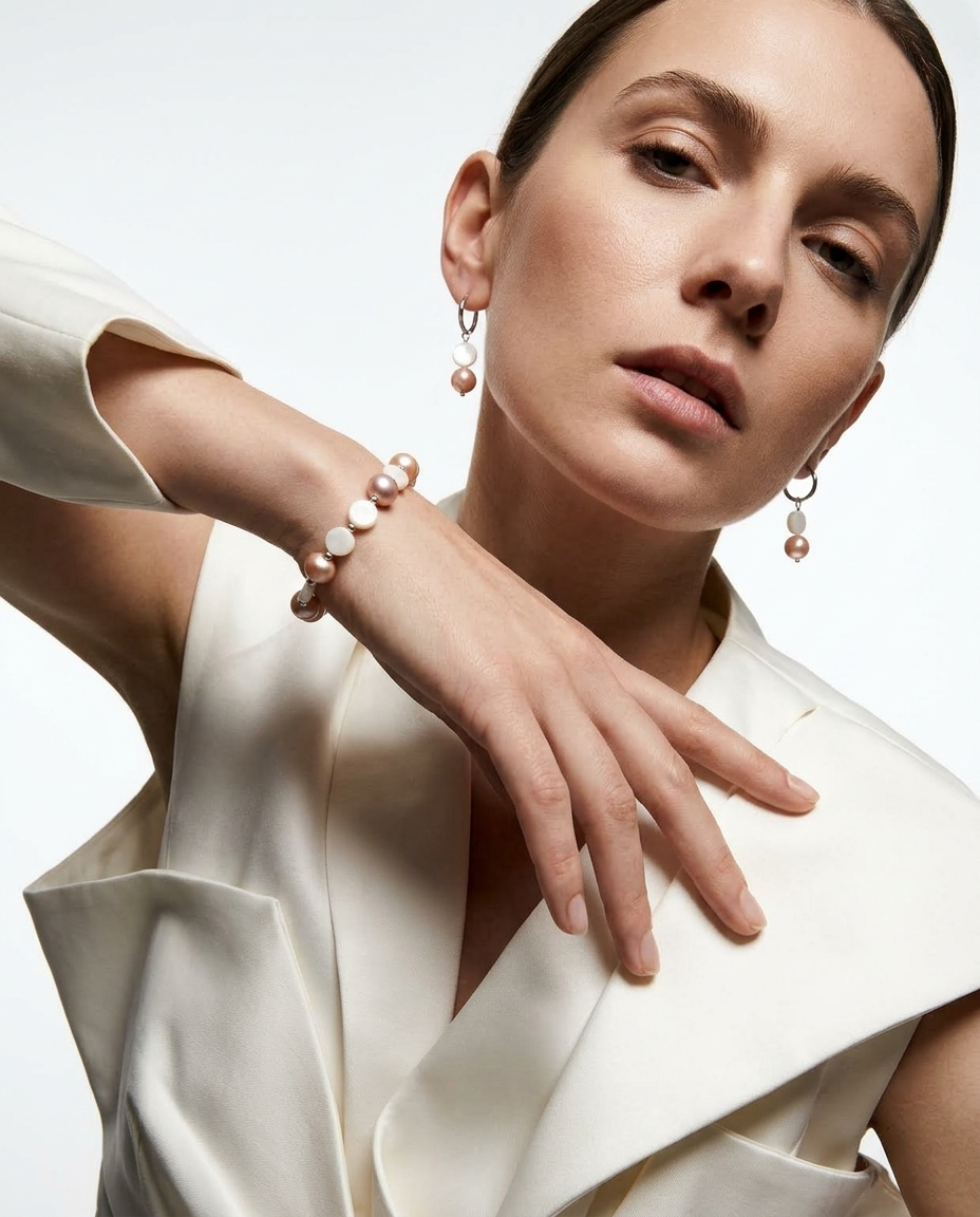Matching Bracelet and Earring Set ~ Pearl