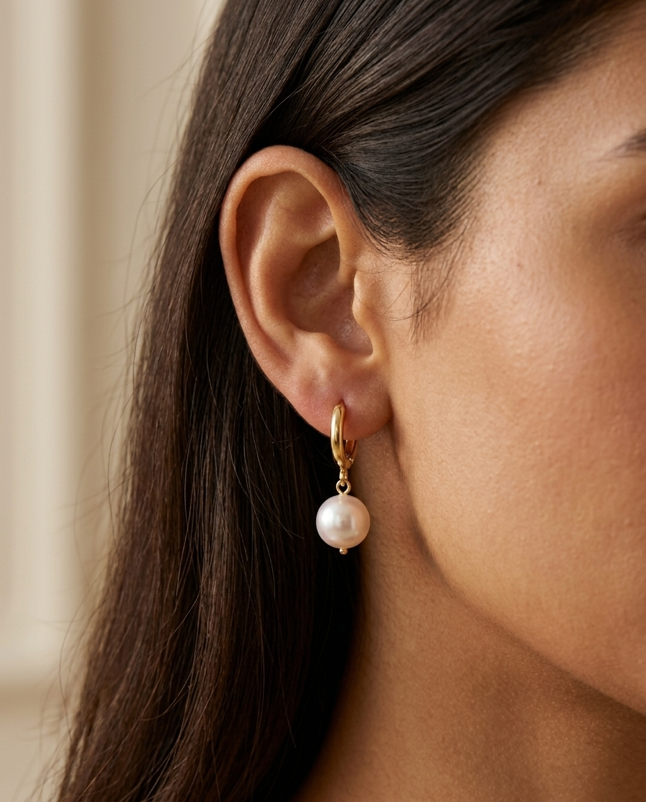 Rose Pearl Huggie Hoops