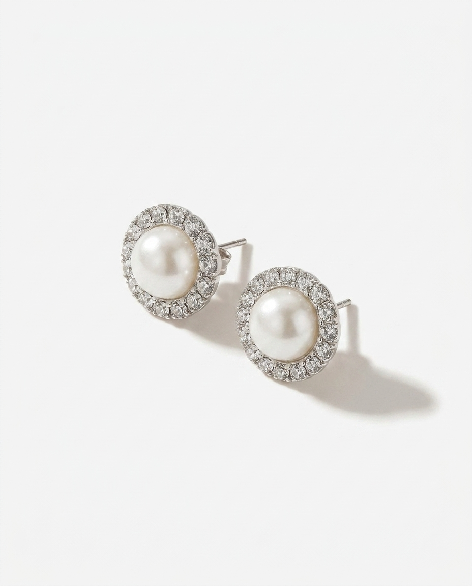 Diamond Pearl Stud Earrings
