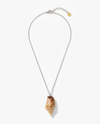 A silver chain necklace featuring a natural conch shell pendant, displayed against a clean white background.
