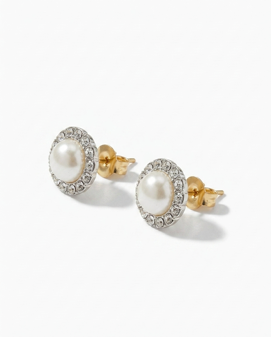 Diamond Pearl Stud Earrings