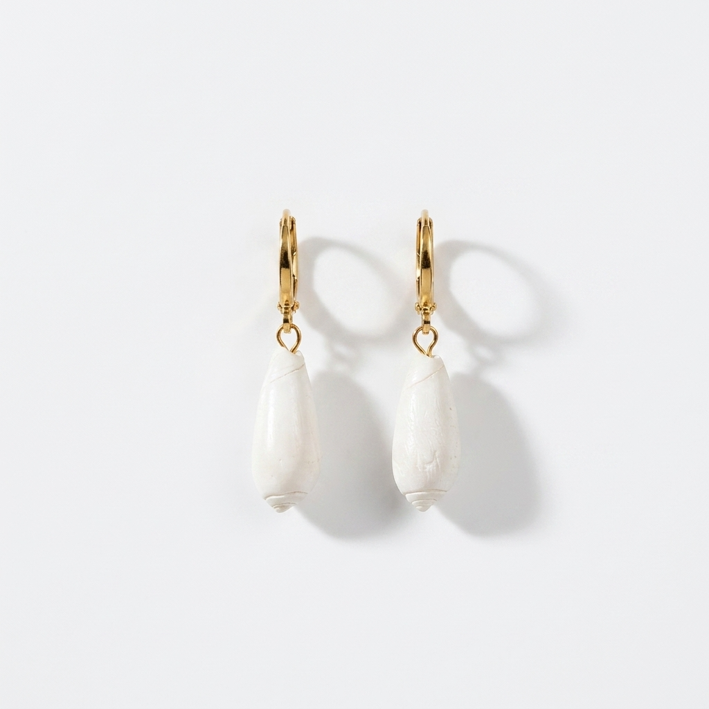 White Lettered Olive Hoop Earrings