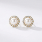 Diamond Pearl Stud Earrings