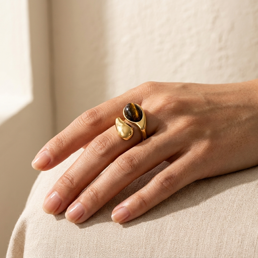 18K Gold Plated Tiger Eye Ring