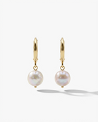 Rose Pearl Huggie Hoops